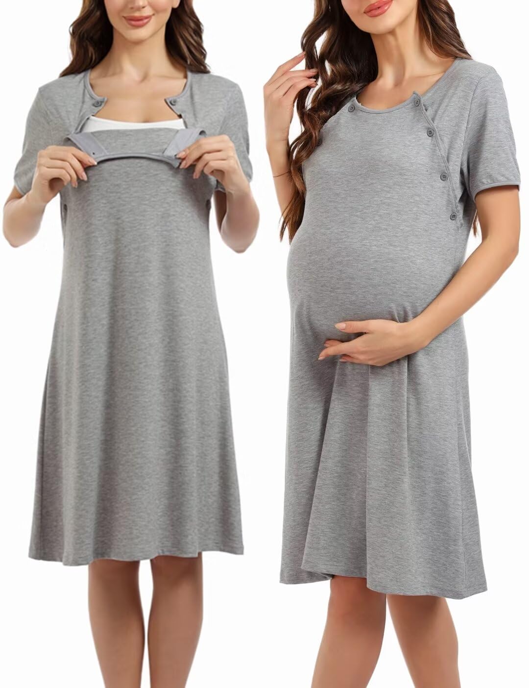 Sumeyuyu Nursing Nightdress Women's Cotton Maternity Nightdress Pregnant Short Sleeve with Button Placket Maternity Nightdress for Pregnant Women or Nursing Women