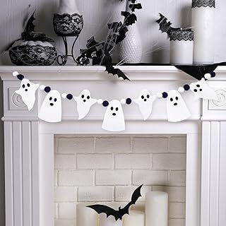 Halloween Banner for Mantle Felt Ball Halloween Garland with Scary Spooky for Mantle Fireplace Wall Party Supplies