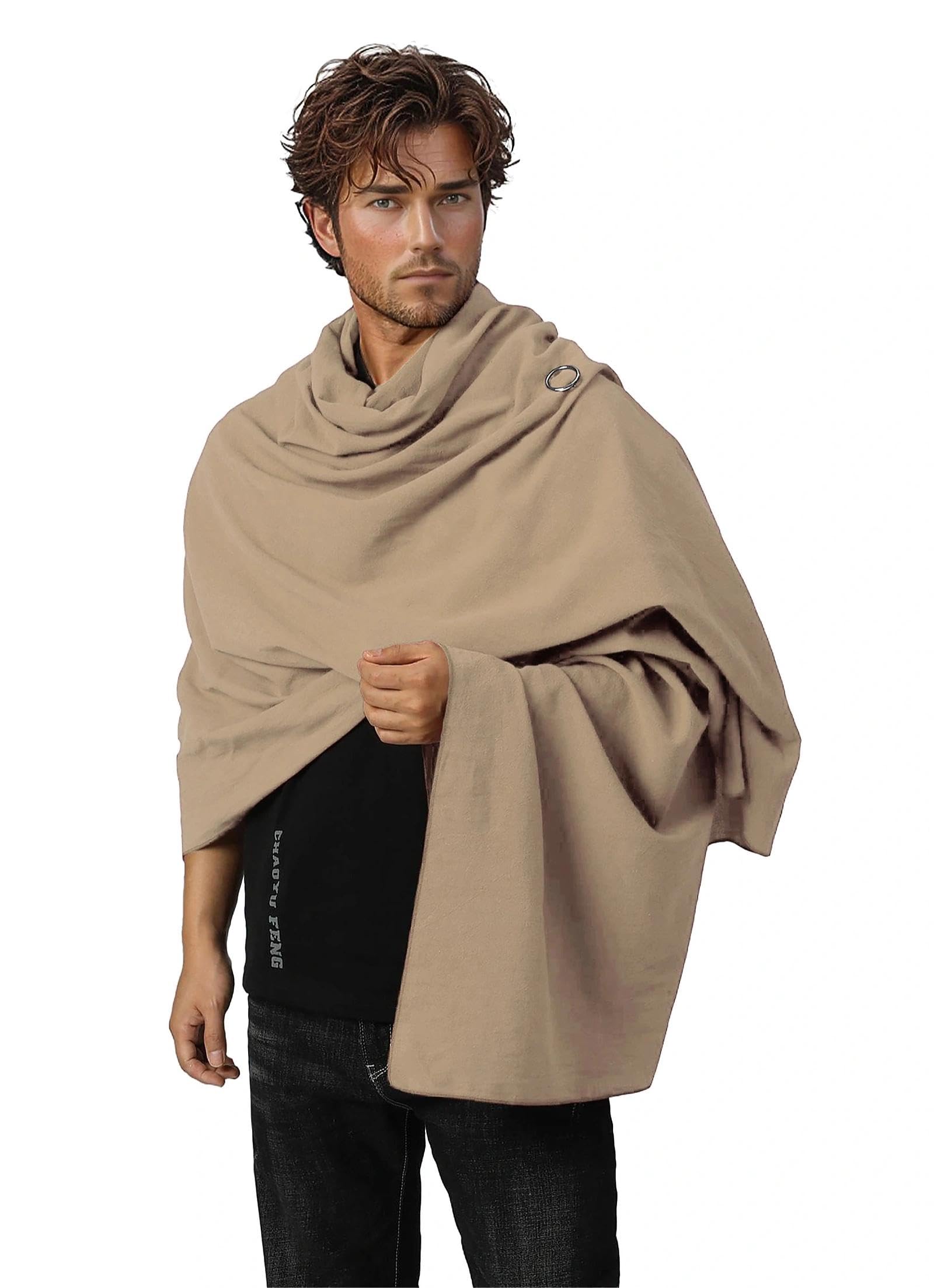 Heyigrow Shawl Scarf Vikings Cosplay Mens Medieval Neck Hooded Cape Women Retro Costume Cotton Renaissance Cloak for Party