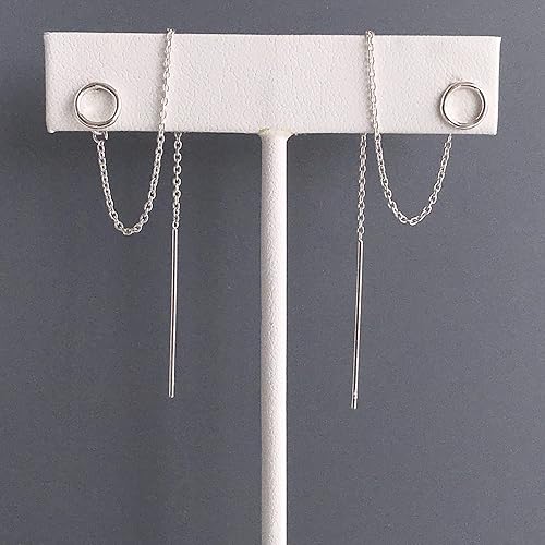 Miniatura 5 de Double Piercing Earrings - Two Hole Earrings for Women - Sterling Silver Threader Earrings - Pull Through Earrings Second Piercing (Sterling Silver)