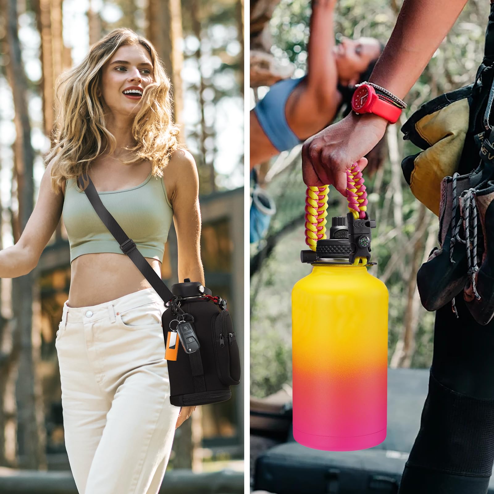 Isolierte Sport-Trinkflasche, 1,8 l, große Edelstahl-Wasserflaschen, 1,8 l, auslaufsicher, doppelwandig, BPA-frei, schweißfester Wasserkrug mit Strohhalm, hält kalt - 48 Stunden und heiß 60H