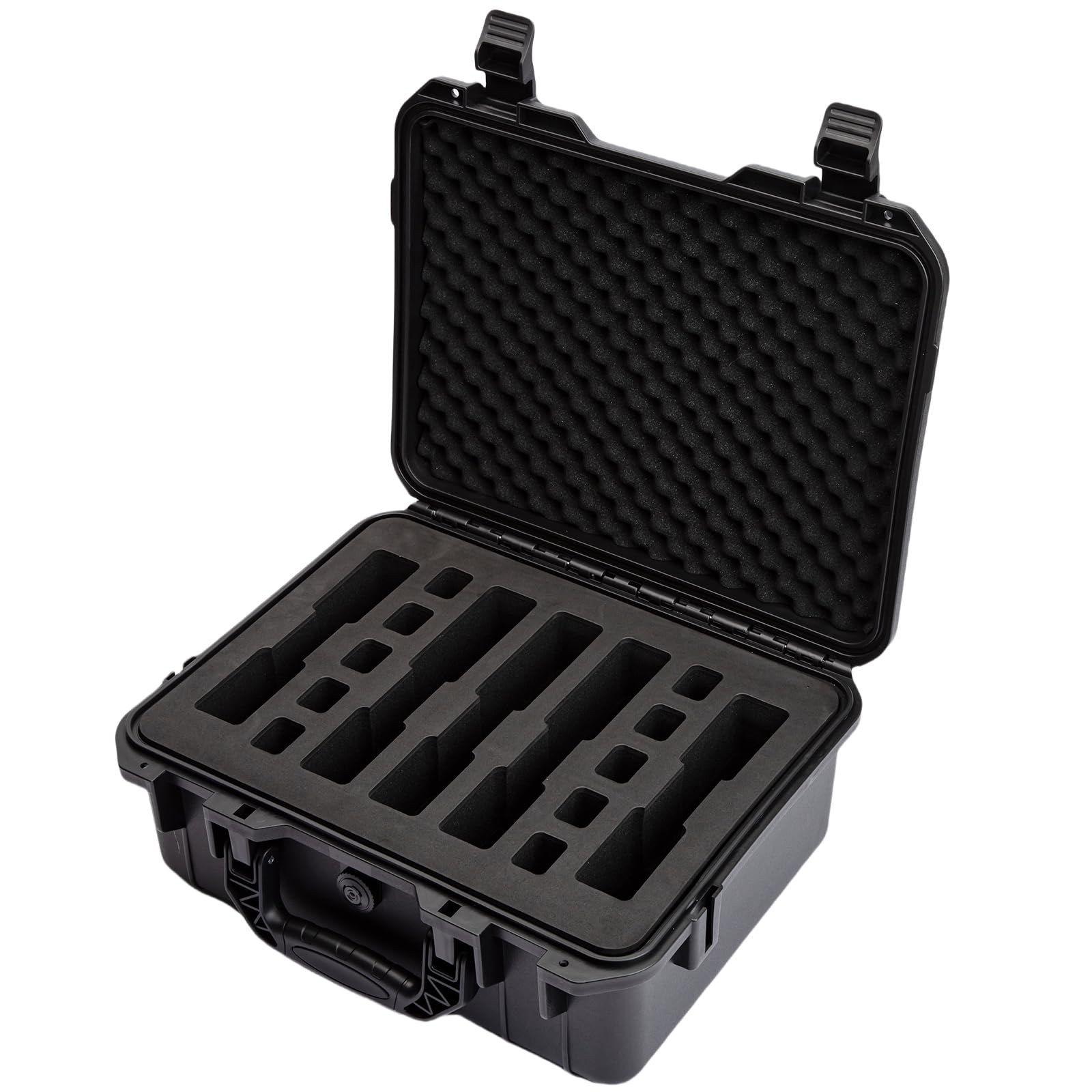 tsa approved gun case for pistol - holds 5 handguns & 10 magazines | air travel hard shell pistol case | pre-cut heavy duty waterproof multiple pistols storage box with silica gel canister