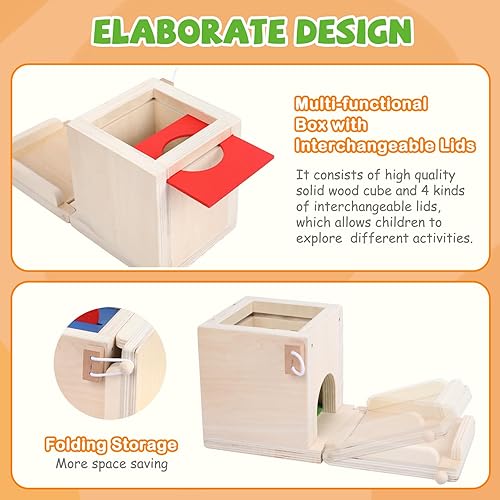 Miniatura 3 de Wooden Montessori Toys Toddlers Play Kit, 4-in-1 Object Permanence Box, Coin Box, Carrot Harvest, Color Match Sticks Drop Game, Educational Learning