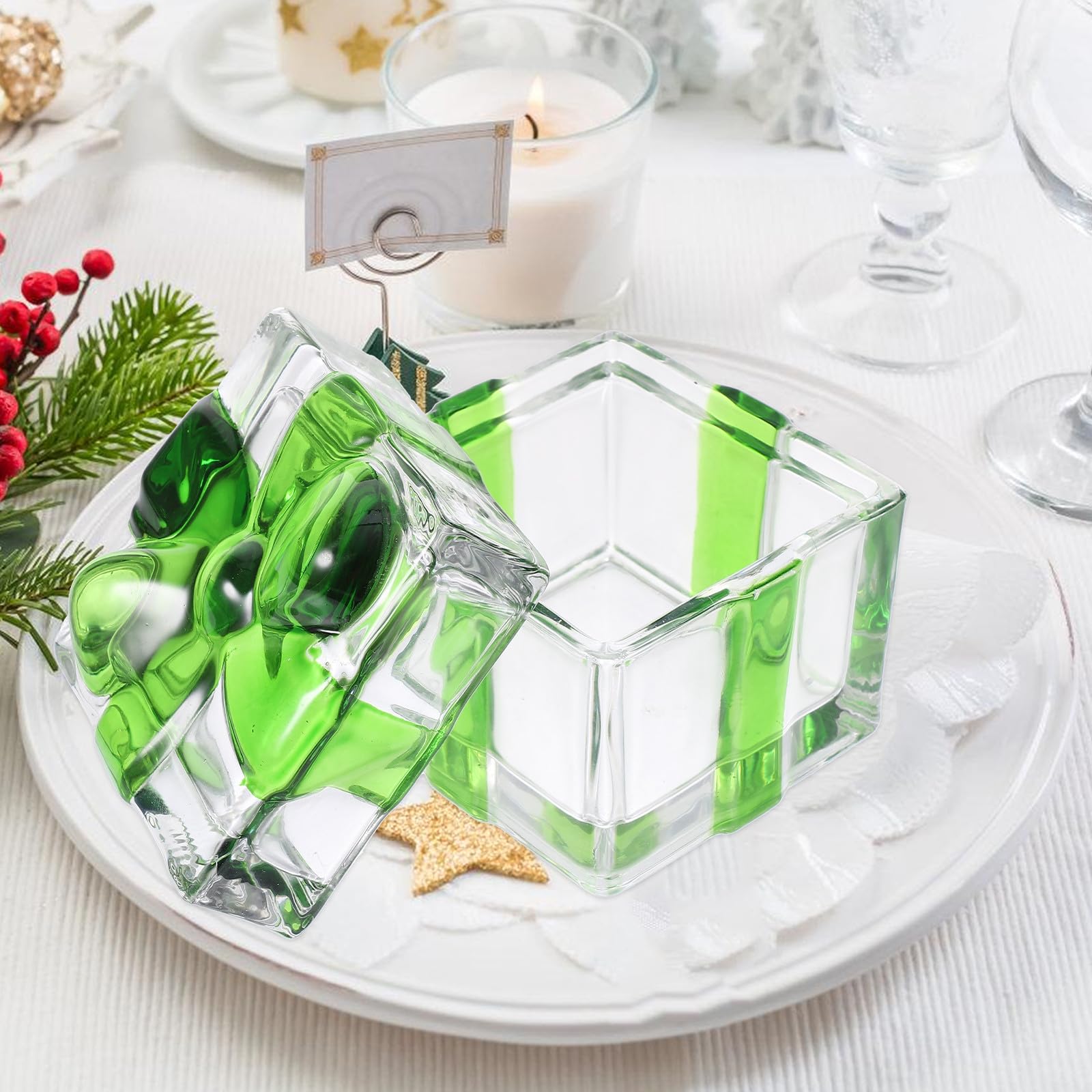 DOITOOL Bonbonnière en Cristal Décorative Verte, Couvercle Boîte à Bonbons