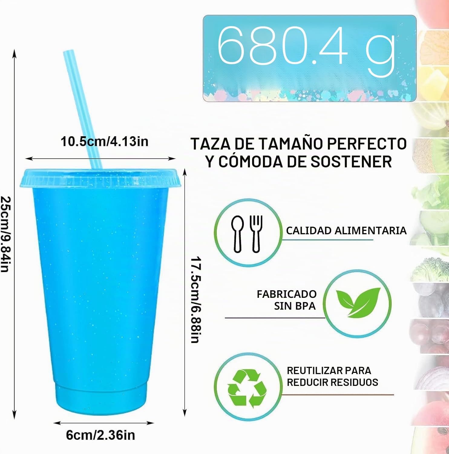 Malloom 36 vasos de plástico reutilizables con tapa y pajita, 700 ml, vasos de bebidas frías con purpurina, vasos para fiestas, tazas de viaje para café helado, batidos, cumpleaños