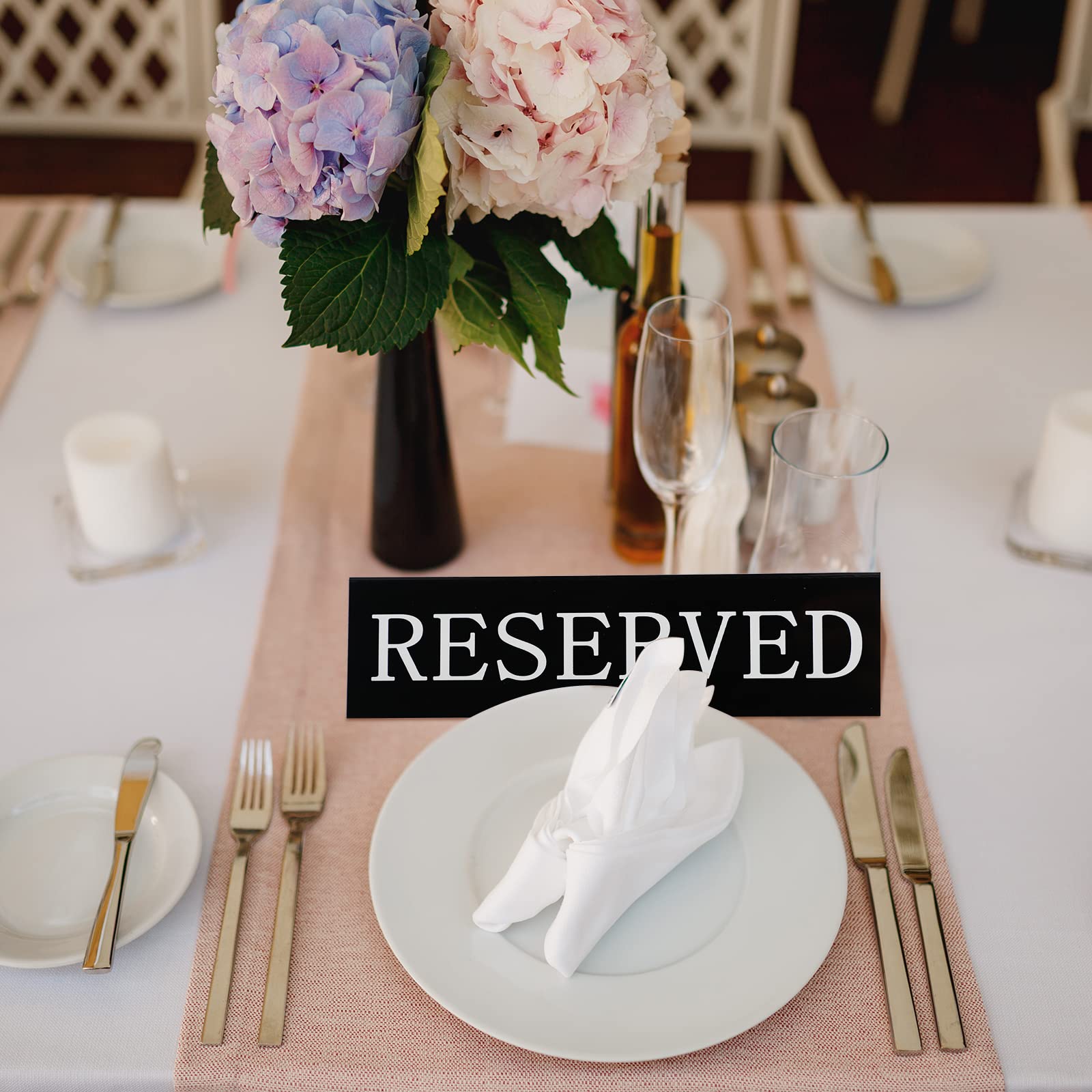 Peryiter 12 letreros de metal reservados para mesa de tienda de campaña de doble cara, indicadores de asiento de reserva de invitados para bodas, restaurantes, ceremonias familiares, eventos, 5.91 x