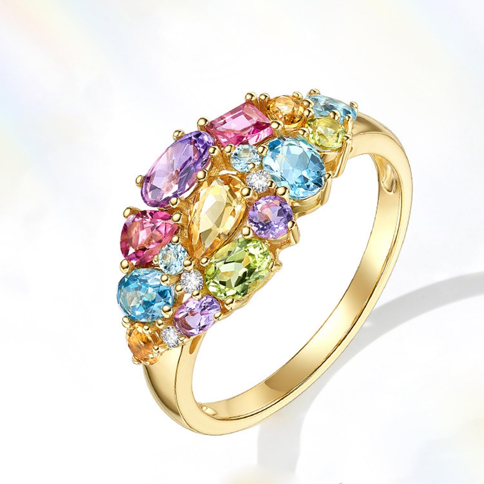 Obrączki ślubne, żółte złoto, pierścionek zaręczynowy, prawdziwe złoto, ametyst 1,6 ct, elegancki pierścionek ślubny dla kobiet