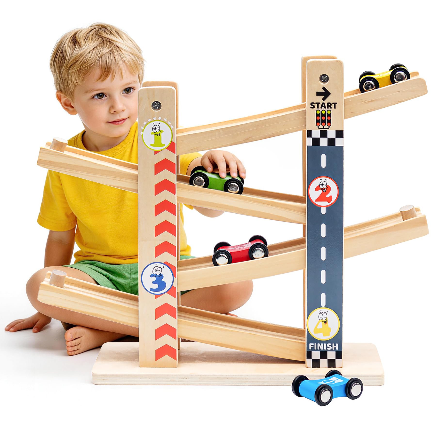 Circuito de Carreras con 4 Mini Coches,Pista de Rampas con Coches de Juguete para Bebés y Niños Pequeños de 1 y 2 3 años,Juguete de Rampa para Coche para Regalos de Cumpleaños para niños