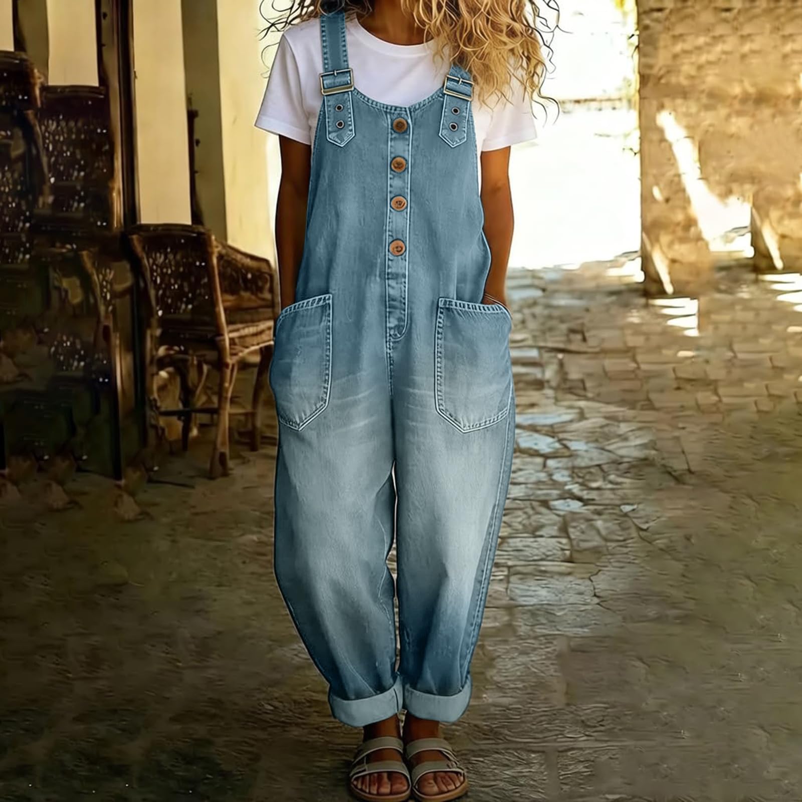 Mono Mujer Elegante Estilo Vaquero Sin Mangas Moda Mujer Mono Glamour Chic Suave Monos con Bolsillo Casual Basicas para Viaje Vacaciones Descanso