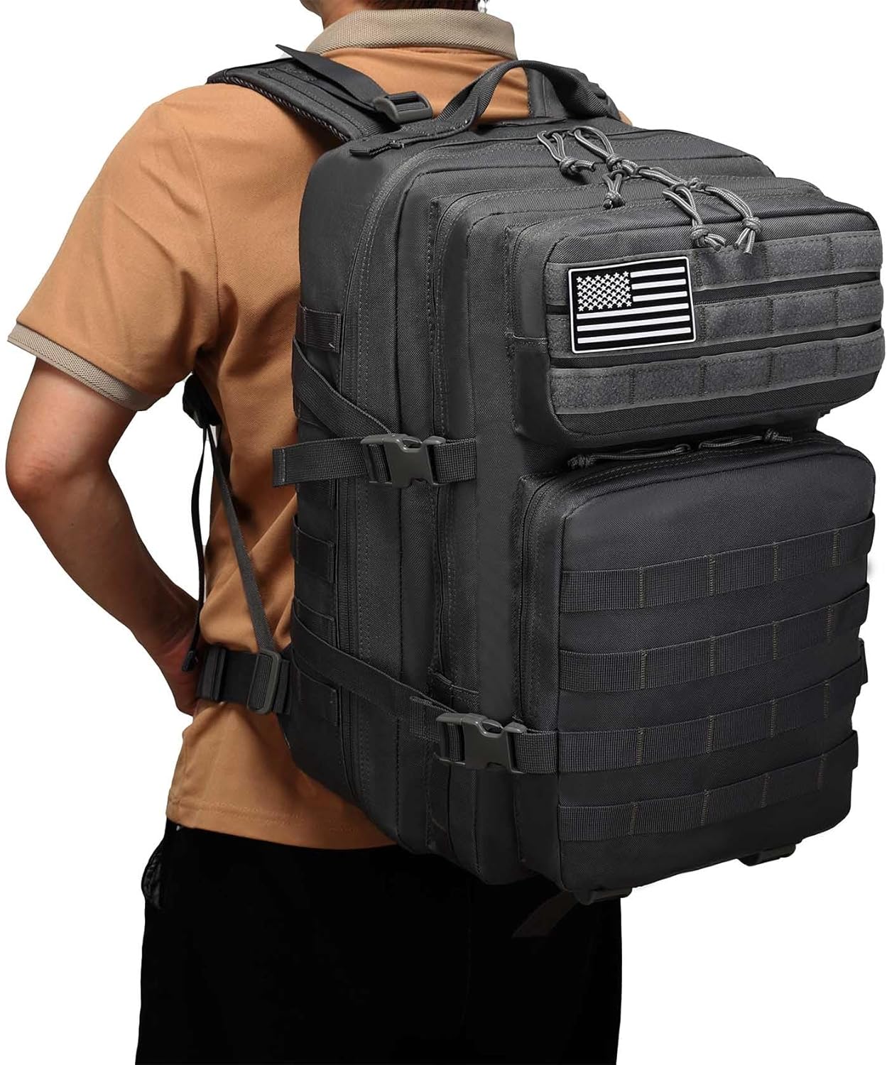 Tactical Backpack for Men Bug Out Bag Army Pack Rucking Backpacks 45L MOLLE Military 3 Day Hiking Rucksack (Black)