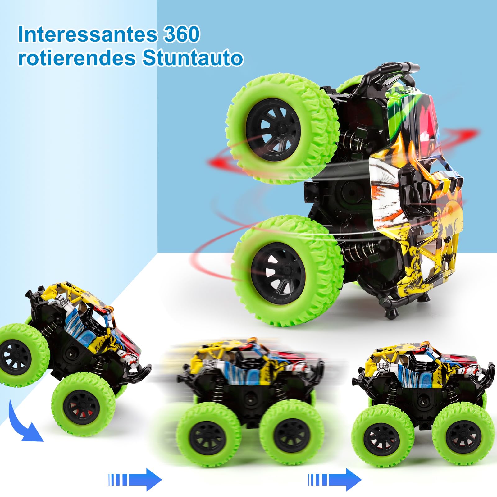Monster Truck, Macchinine per Bambini 2 3 4 anni, 2 Pezz Macchina Giocattolo per Bambini con Rotazione a 360 Gradi, Macchine Camion Giocattolo per Bambini Regalo