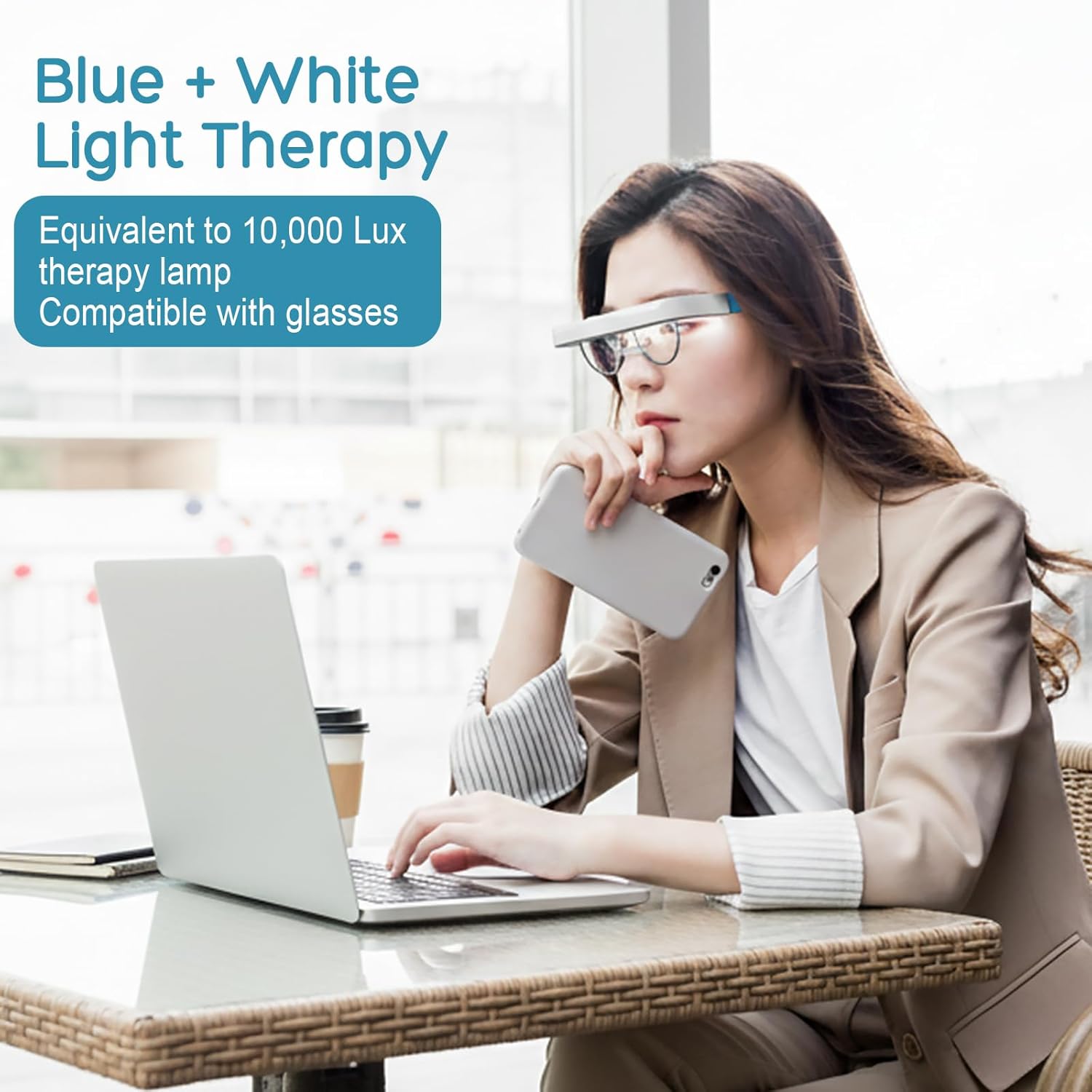 Light Therapy Glasses, Blue-White UV-Free Light Therapy Lamp, Portable Daylight Lamp, Wearable Sunlight Lamp, Boost Energy, Relief for Sleep Problems, Jet Lag, Equivalent to 10000 Lux - Image 6