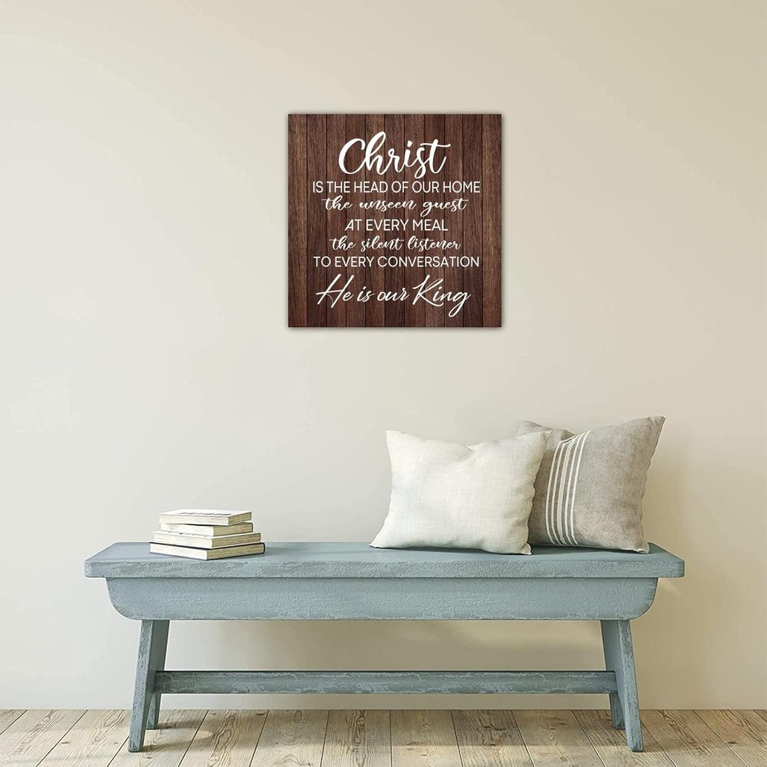 Wood Sign Christ Is The Head of Our Home Country Wooden Wall Pediment Rope Included Old Fashioned Wooden Wall Hanging Plaque Home Sign for Cabin Kitchen Decorations 18 Inch