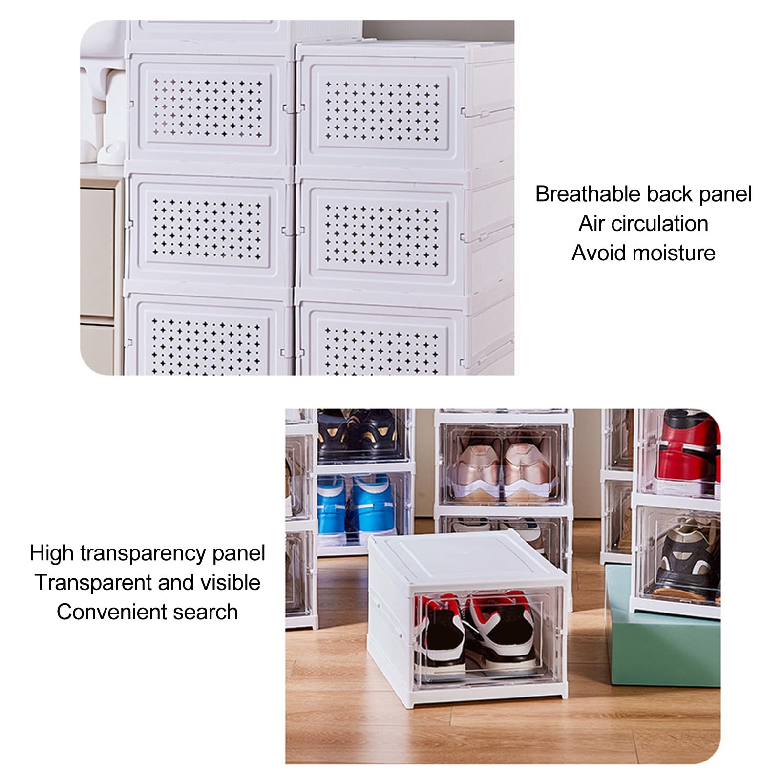 Caja de almacenamiento de zapatos plegable de plástico transparente, organizador de zapatos apilable para armario, ahorro de espacio, zapatero plegable, contenedor para zapatillas (6 capas)
