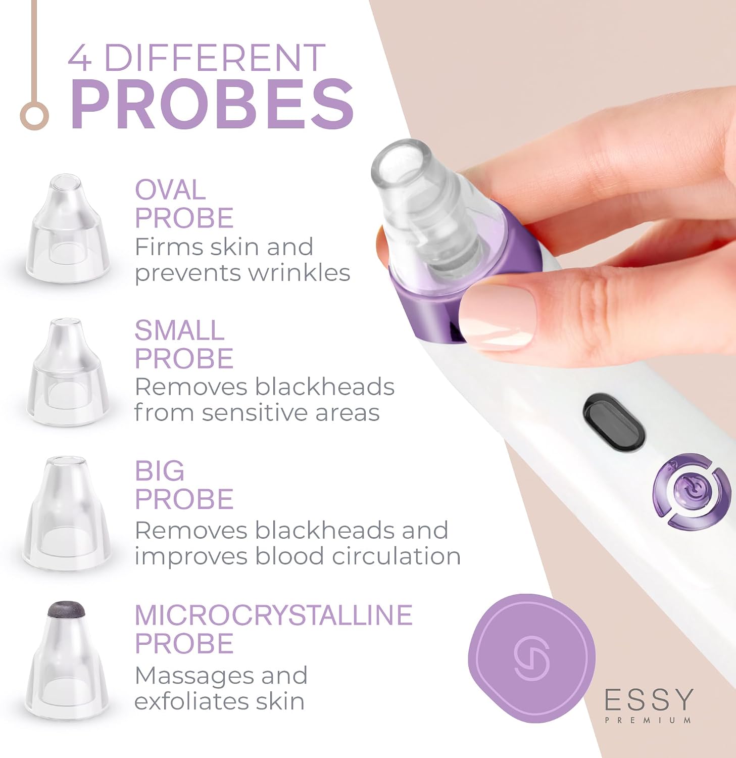 Essy Blackhead Remover & Pore Vacuum Cleaner for Face, Pimple Extractor & Skin Care Tool, Blackhead Remover for Nose Pore Extraction, Facial Tools to Pimple Sucker, Whitehead Vacuum Clean (Purple)
