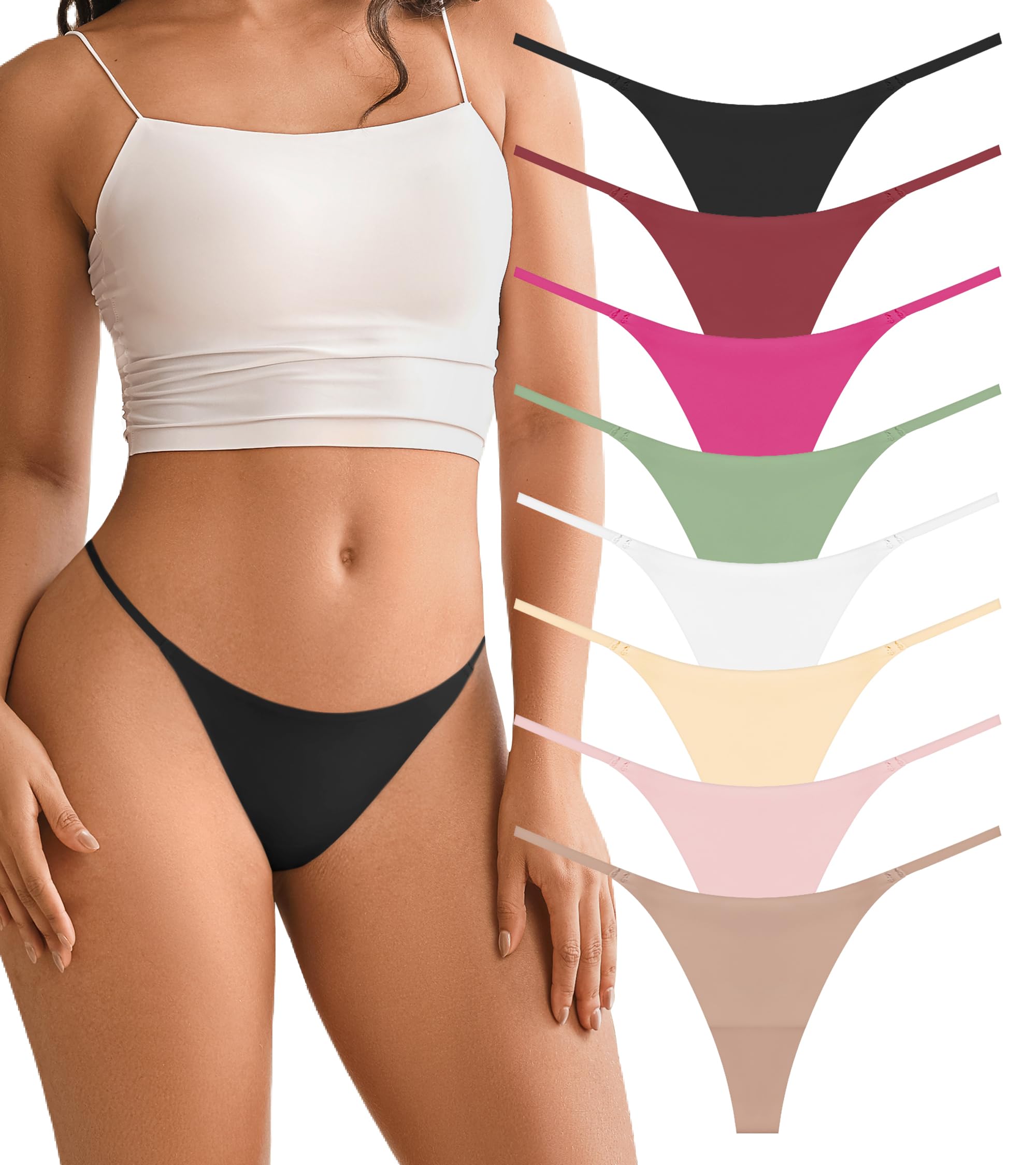 DEANGELMON Seamless G-string Thongs for Women - No Show Thong Underwear Low Rise Stretch Panties Workout Pack