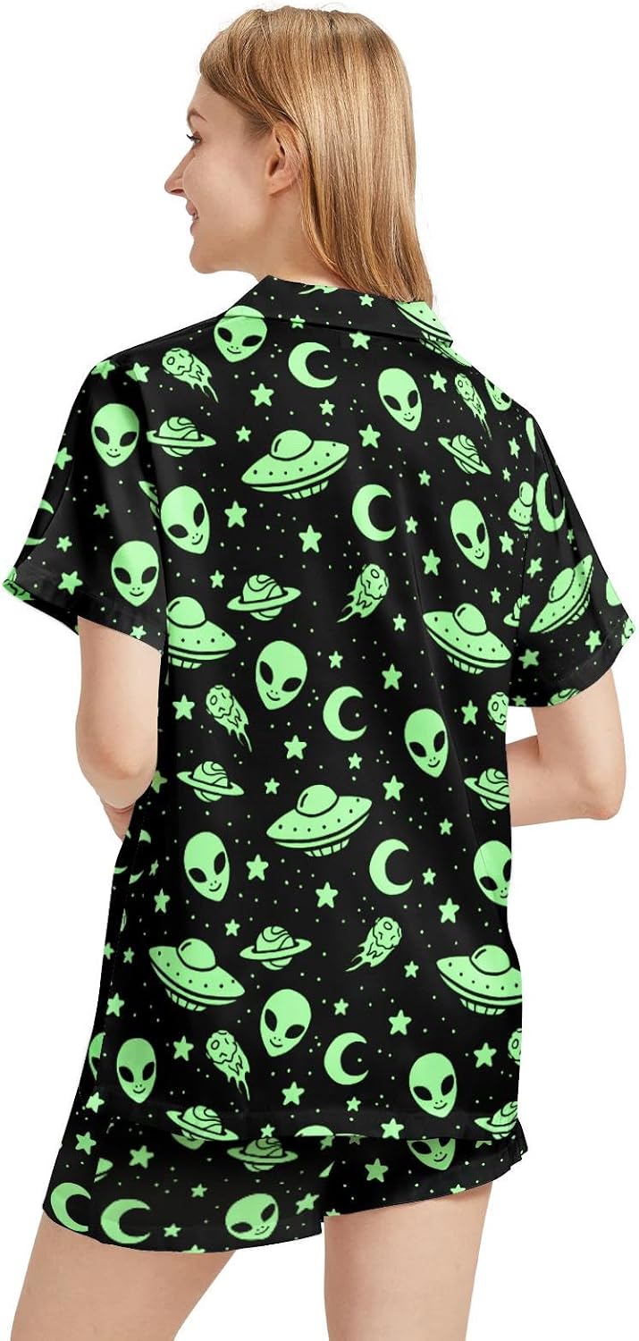 MSOKAZZLES Pajama Sets for Women 2 Piece Button Down Lounge Set Short Sleeve Tops and Shorts Soft Sleepwear