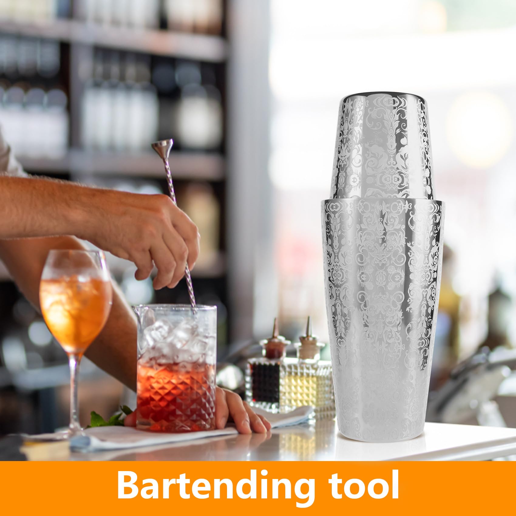 Coctelera Boston Shaker 304 Acero Inoxidable Bar Herramienta Creativa Grabado Diseño Boston Cocktail Shaker Tin Set