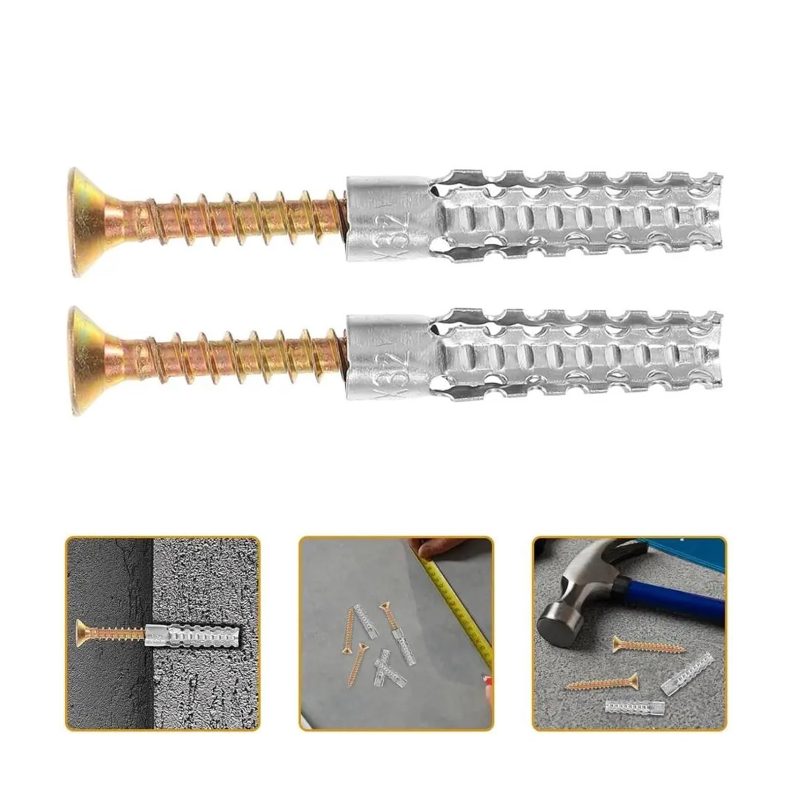 Anclaje Pared Expansión autorroscante de metal | Clavos de tubo Tornillos de pared dentados Sujeciones Perno Concreto(M8 100Sets)