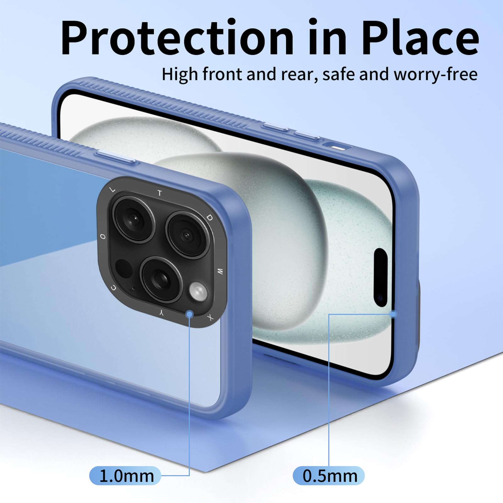 Funda Delgado para iPhone 15 Pro Max/15 Pro/15 Plus/15, Transparente PC Cubierta con Borde Suave De Silicona, Protección para Lentes Funda,Negro,15 Pro MAX