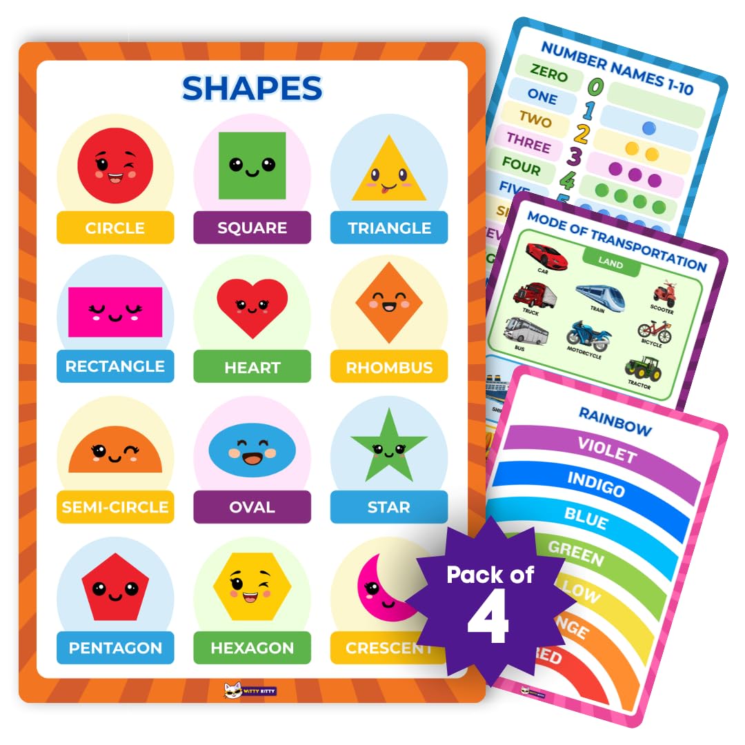 Educational Charts for Kids Learning (Set of 4) A3 Sized (42 x 29