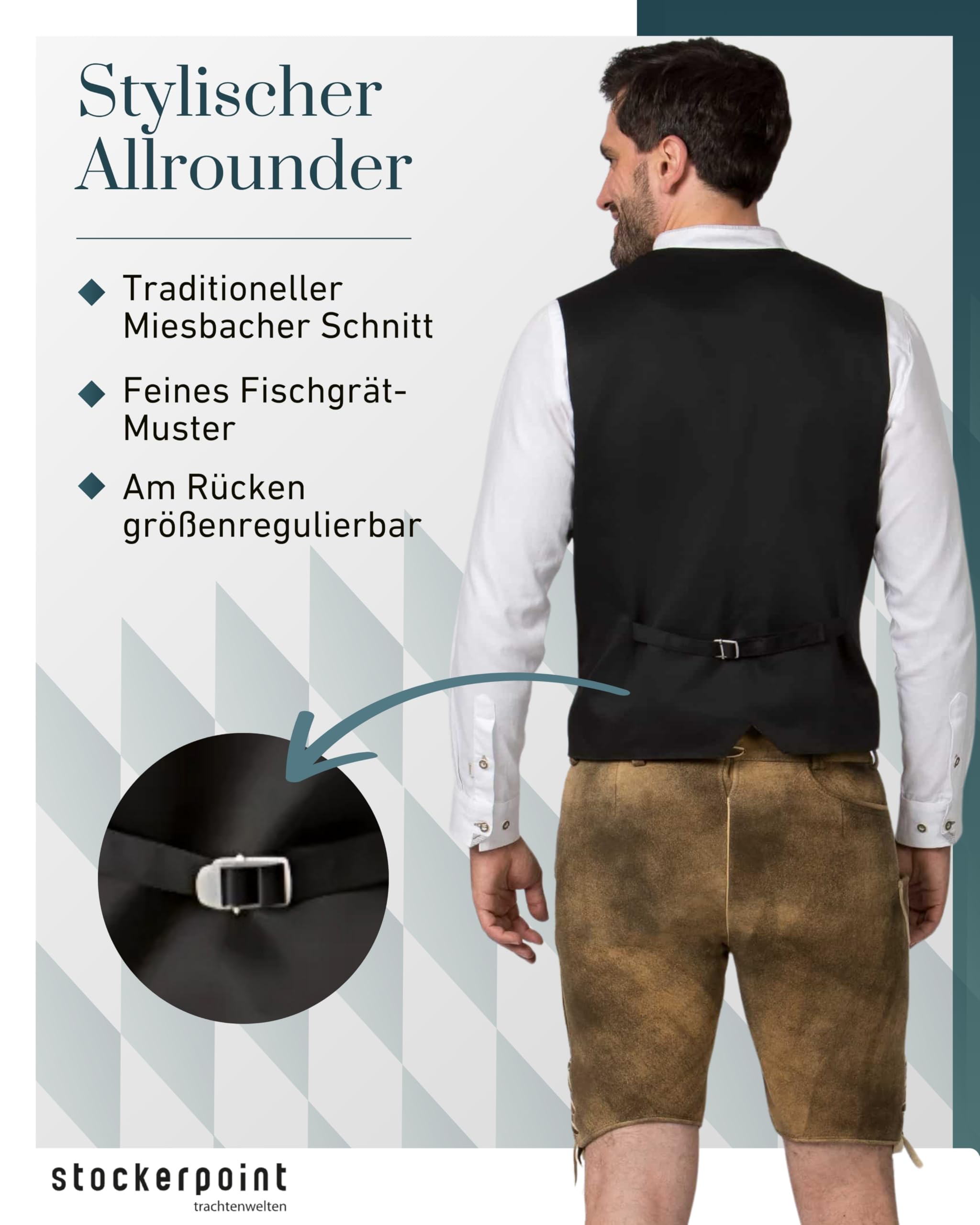 Bergfeuer Stockerpoint Herren Trachtenweste Bennet I Größen 44-60 I Traditionelle & hochwertige Weste mit verstellbarem Riegel I Perfekt für Trachten & Festlichkeiten