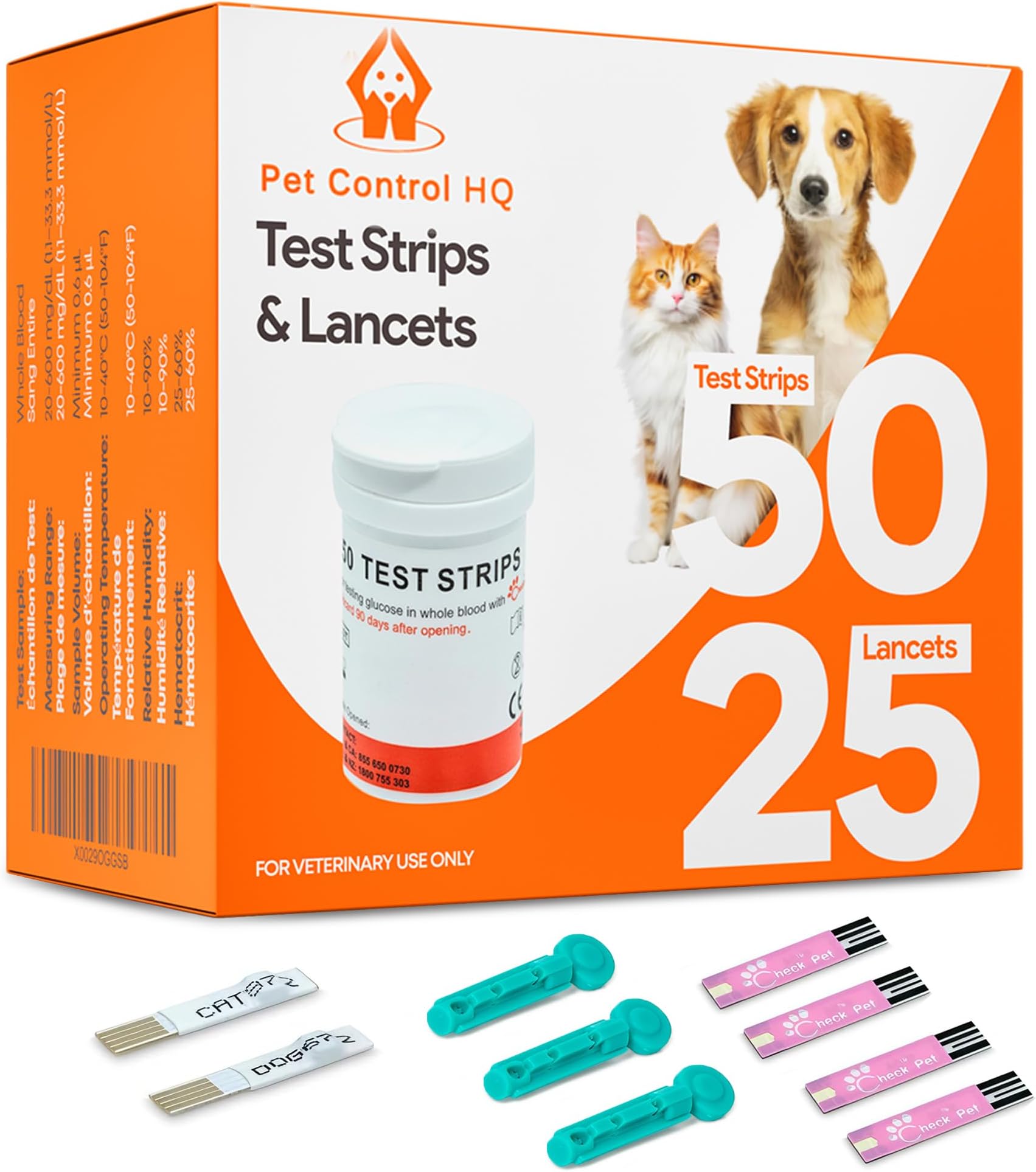 50 Test Strips for Pet Control HQ Glucose Monitor - Accurate Diabetes Testing for Dogs & Cats (Compatible with Pet Control HQ Glucose Monitoring)