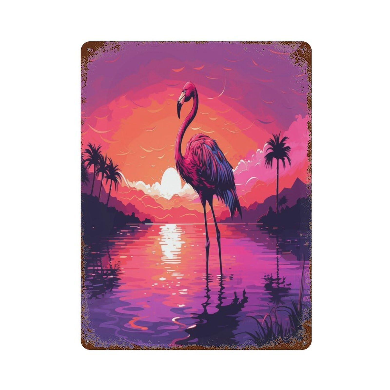 Rust Effect Flamingo in Lake Vintage Rust Metal Sign 15.7"x11.8", Rustic Home Decor for Farmhouse, Kitchen And Entryway Decor