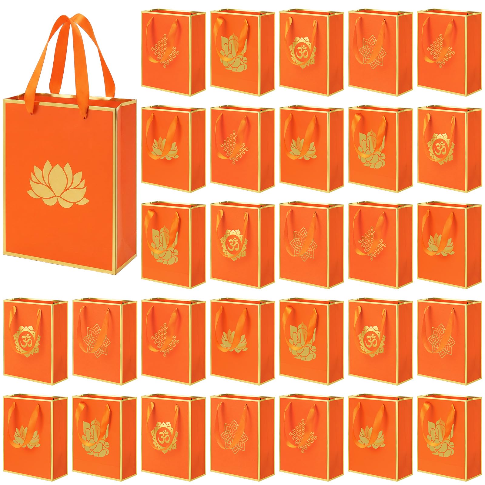 Sabary 30 Pcs Indian Return Paper Gift Bags for Wedding Bulk 9 x 7 Inches Hindu Religious Pooja Wedding Party Favor Bags with Handle Small Diwali Pouch for Indian Pooja Housewarming (Ginger Yellow)