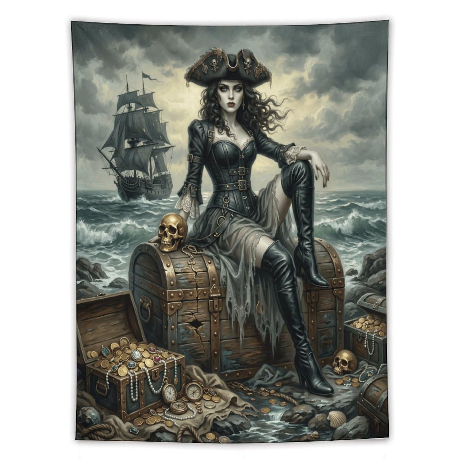 H3B8U2Y5 Pirate Queen Seaside Treasure Wall Tapestry, Apartment