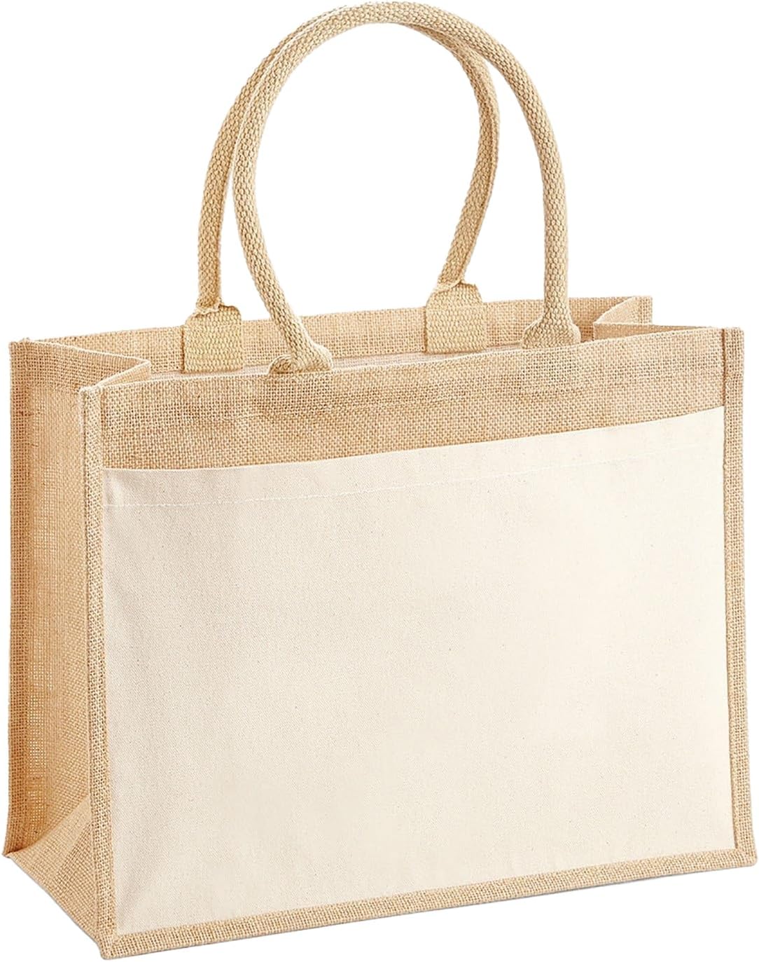 W427 Cotton Pocket Jute Shopper Bag - Natural Eco-Friendly Tote