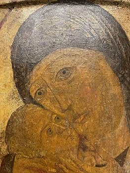 Amazon.co.jp: 17世紀頃 イコン 聖母子像 肉筆 テンペラ 板□聖母