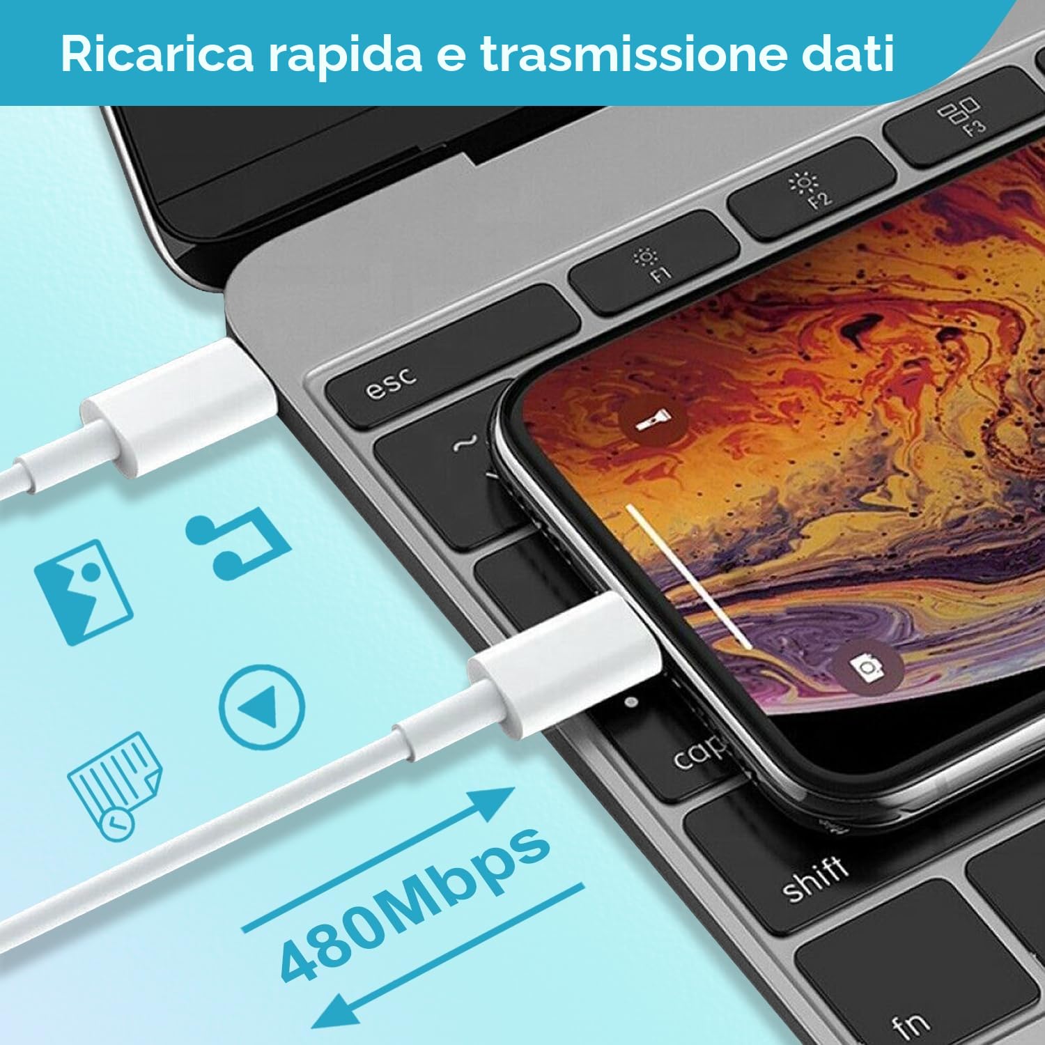 Apple MFi Caricatore Rapido USB C 25W per iPhone 14 13 12 11 Pro Max/Mini/XS/X/8 con Cavo 2M