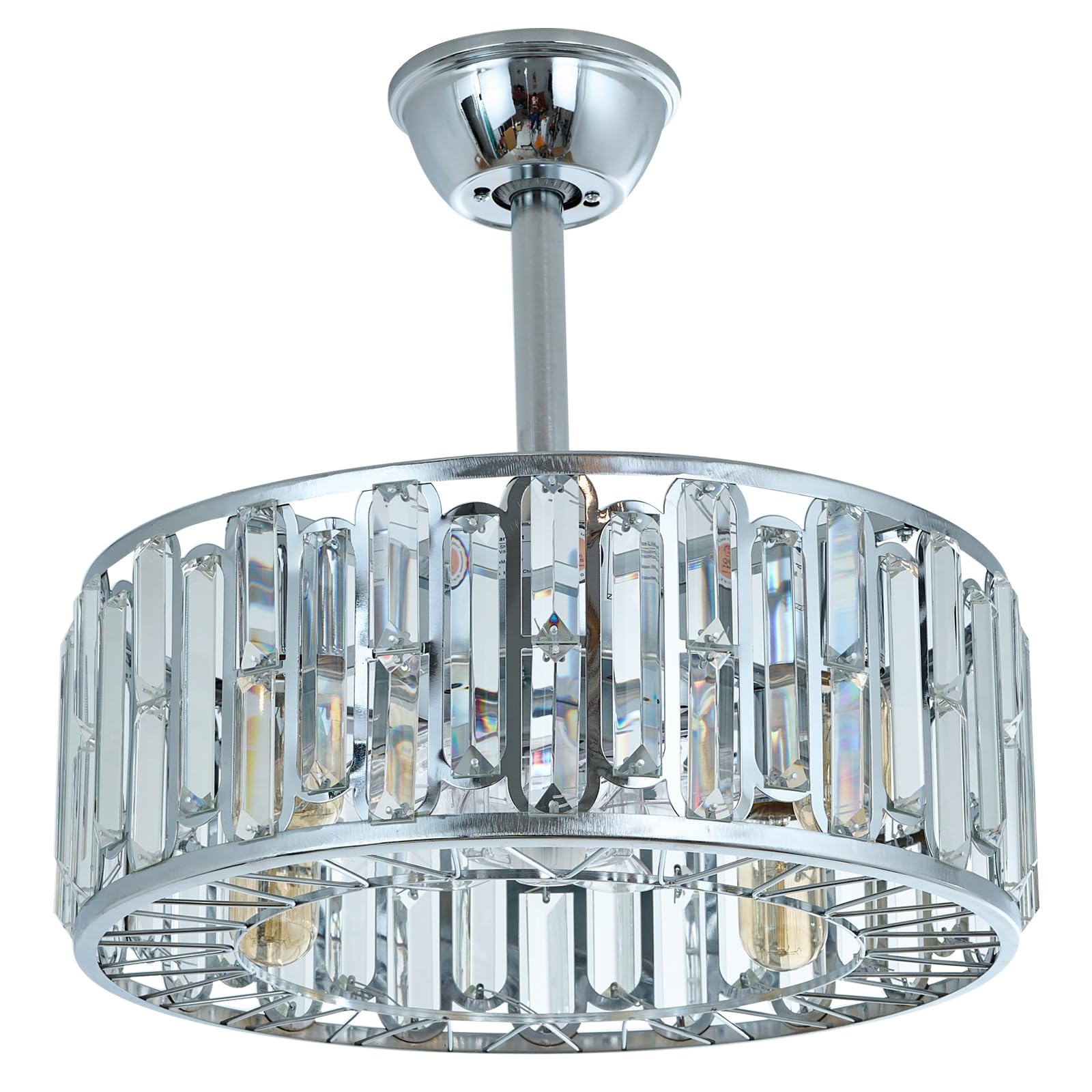 GDLT Chrome Crystal Caged Ceiling Fan with Light Remote, Modern 18" Crystal Silver Fandelier with Reversible Motor Ceiling Fan for Dining Room, Living Room