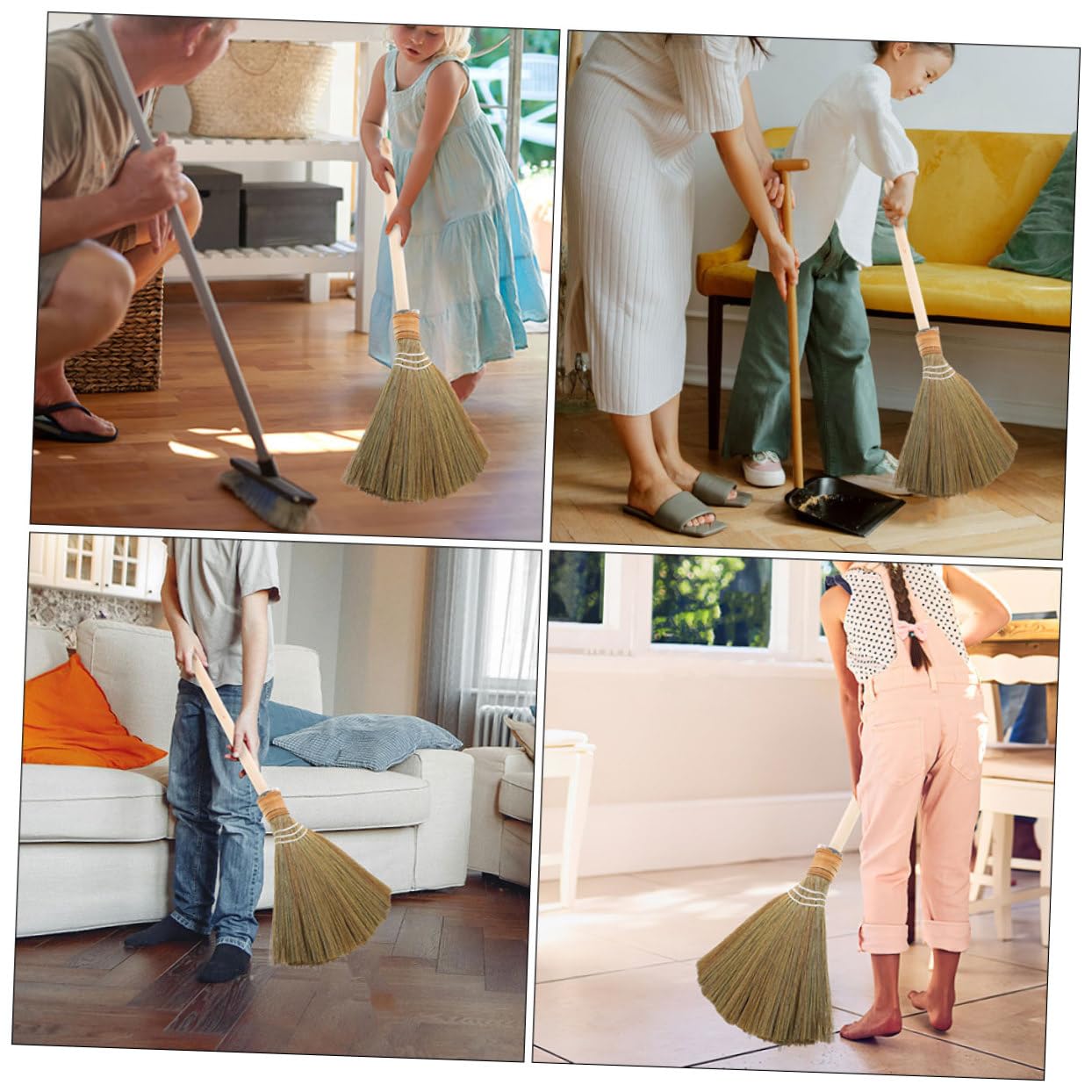 Healeved Escoba de maíz natural hecha a mano con mango de madera suave para patio, garaje y uso comercial, diseño tradicional vietnamita para limpieza de patio y jardín