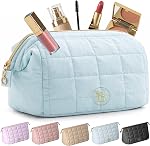 Quilted Pink Makeup Bag for Women, Travel Makeup Case with Wide-Open Top, Cosmetic Bag Organiser with Internal Pockets, Lightweight Toiletry Pouch for Everyday Essentials