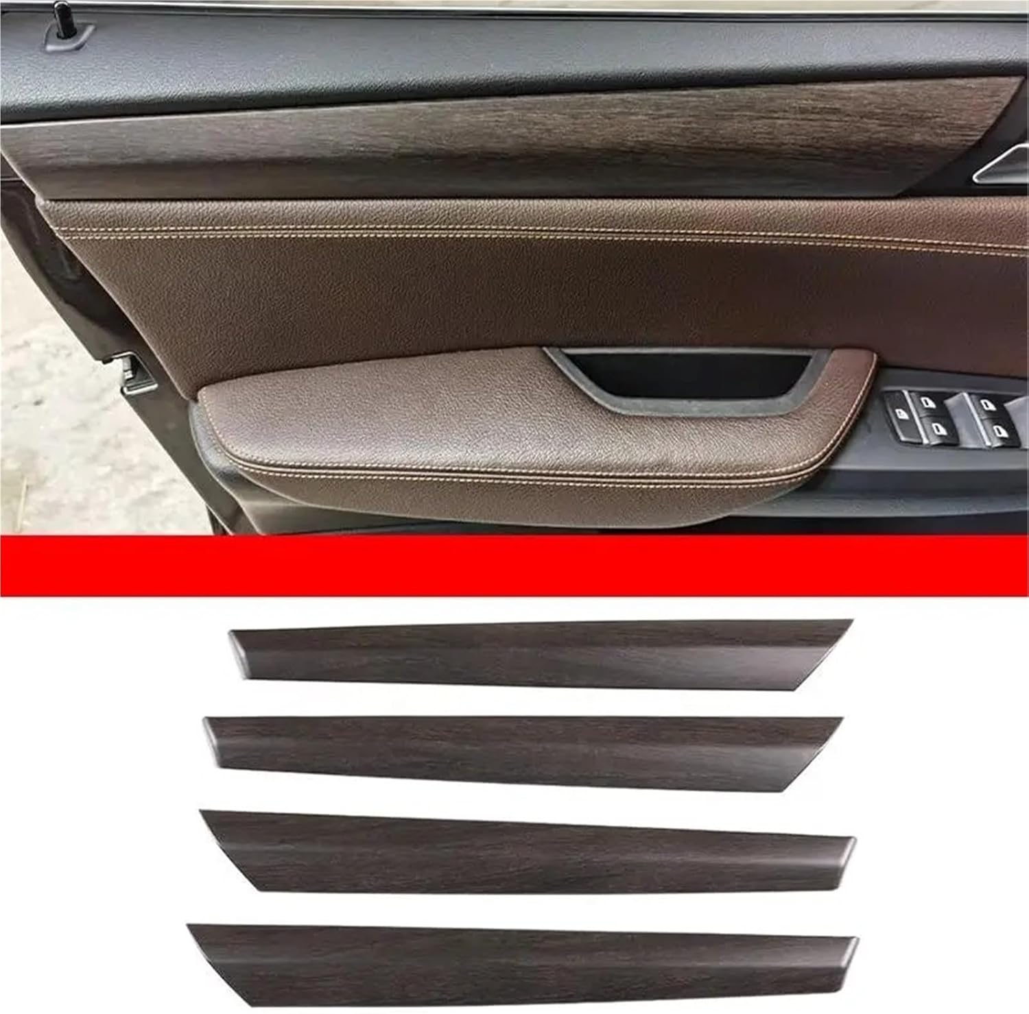 Vehicle Interior Decal 4 Pcs Carbon Fiber Style Car Inner Door Panel Trim Stickers Strips for BMW X3 X4 F25 F26 2011-2017(Oak Texture)