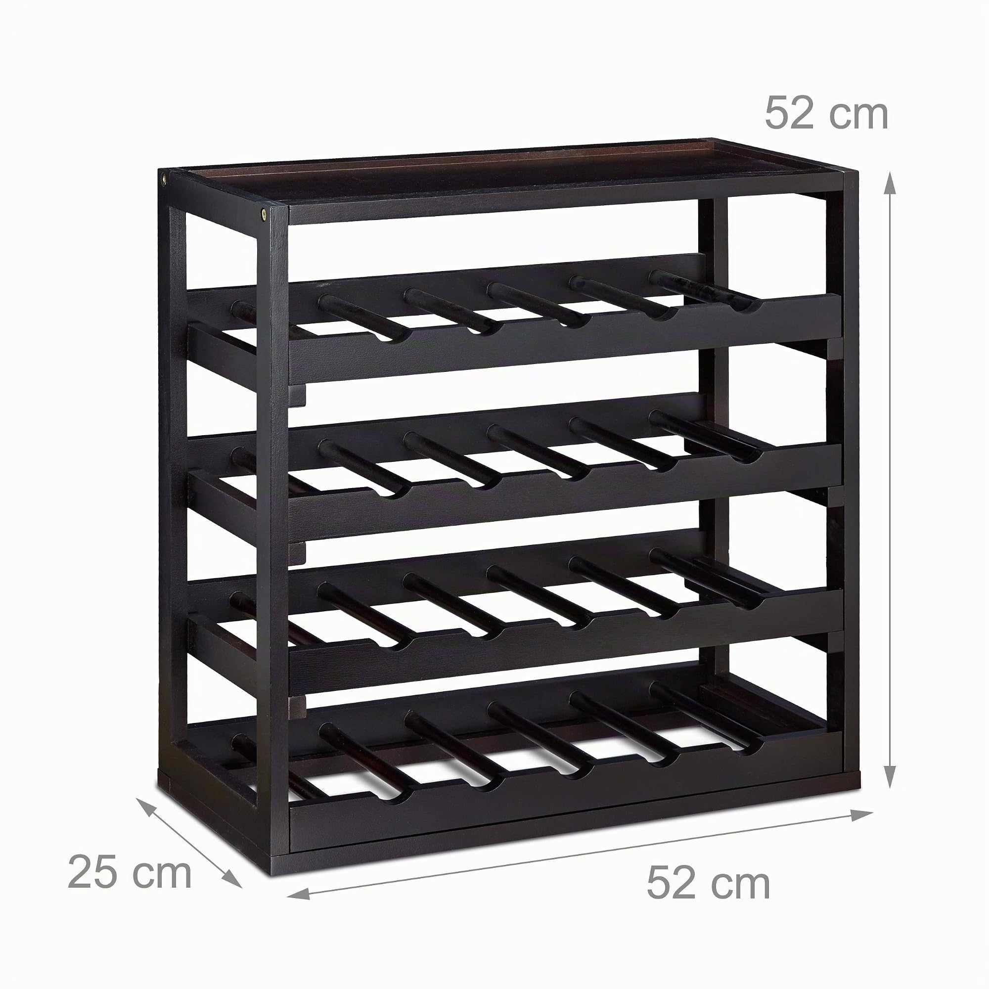 Relaxdays Botellero Vino para 20 Botellas, Madera, Negro, 52 x 52 x 25 cm