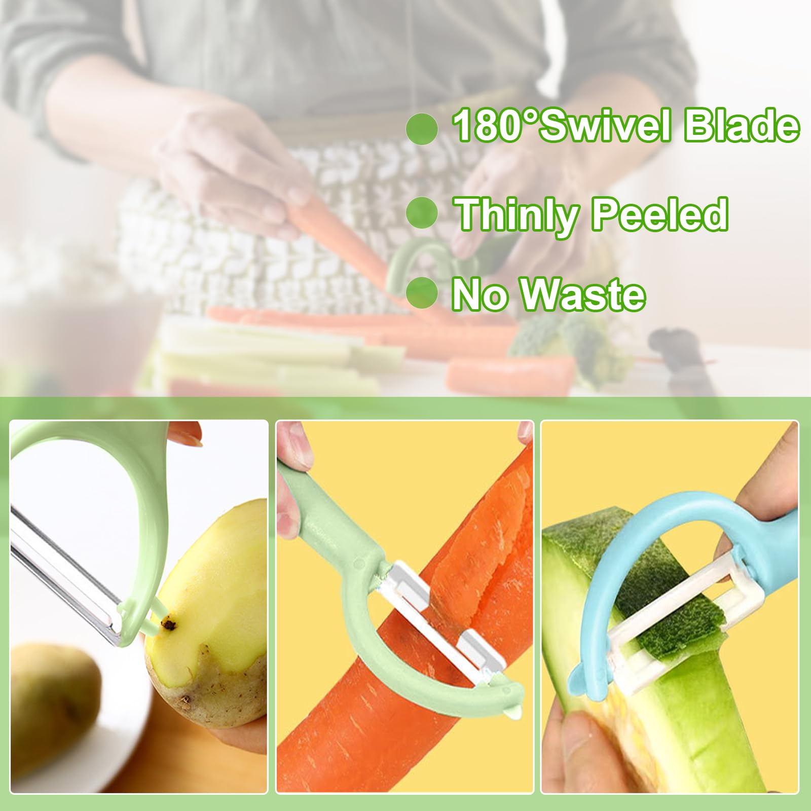 Lbgwp60-Eplucheur Céramique, Éplucheur En Céramique, 3 Pcs Econome Legumes Comprend Un Coupe Biscuit Vert Avec Poignee Ergonomique Pour Fruits Pommes De Terre Bleu Vert