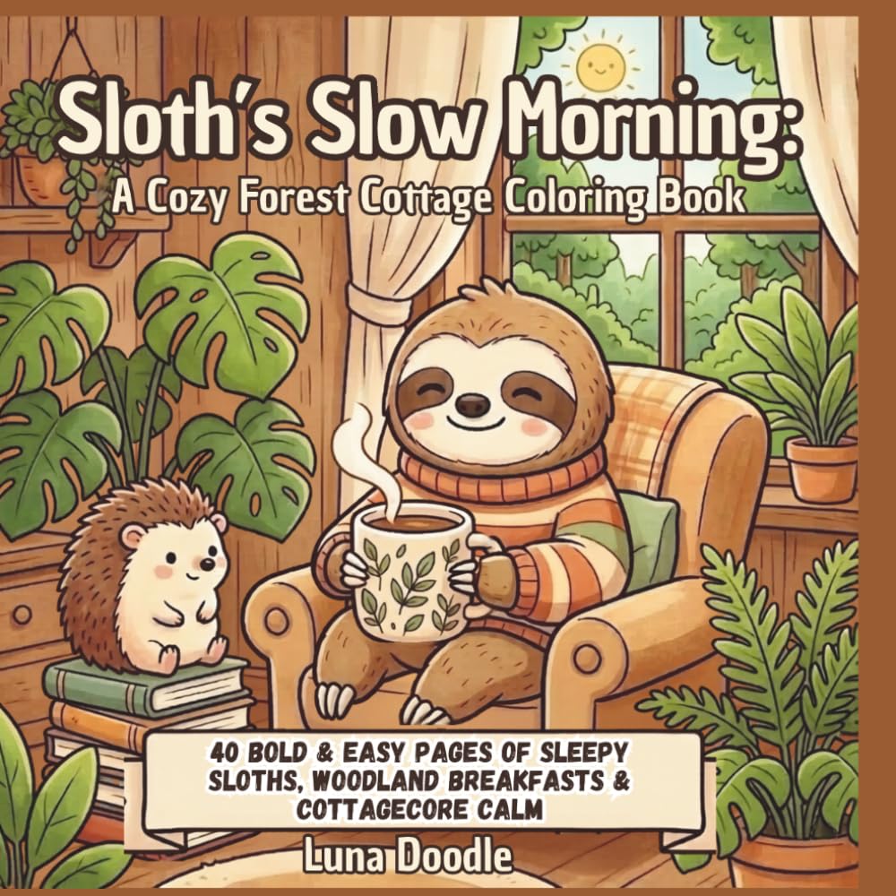 SLoth's Slow Morning: 40 Bold & Easy Coloring Pages of Sleepy Sloths, Woodland Breakfasts & Cottagecore Calm