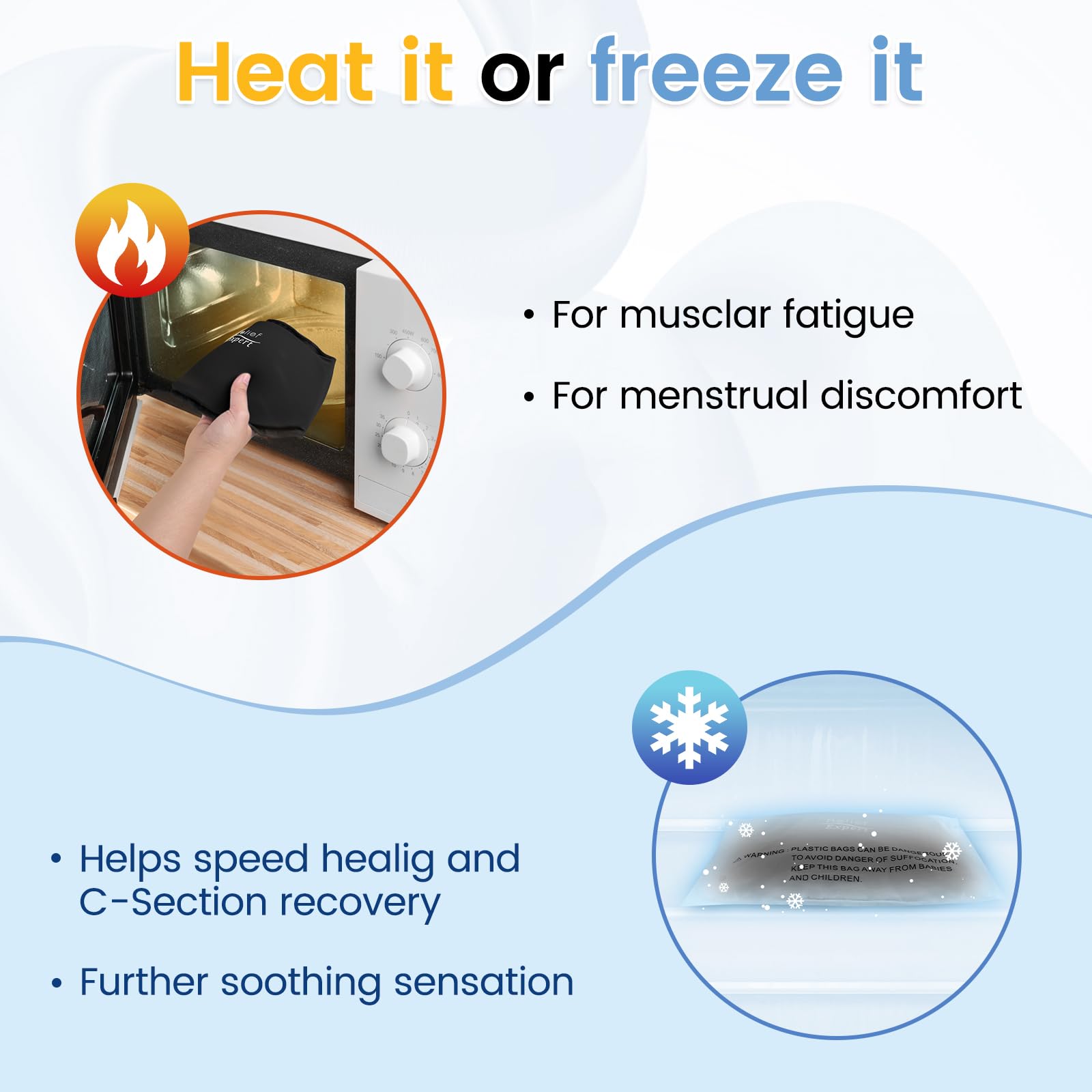 Relief Expert Paquete de hielo para sección C para postoperatorio, faja abdominal imprescindible para recuperación de sección C, paquetes de hielo de gel para aliviar el dolor de la sección C después