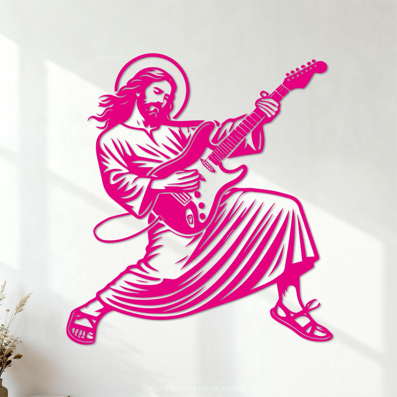 Wall Decals Funny Jesus Christ Guitarist Clipart 67.2x73.6cm Art Mural Painting Rosered