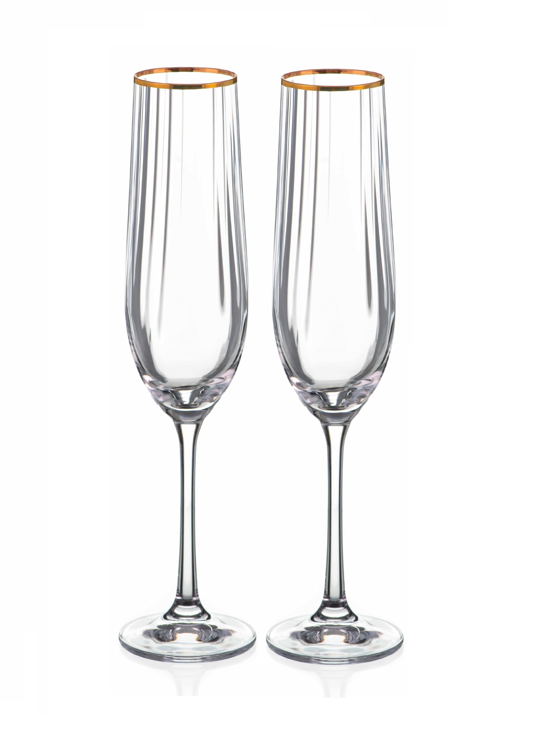 DIAMANTE Lot de 2 flûtes à champagne en cristal Mirage Gold avec bord doré, effet vague optique, 190 ml