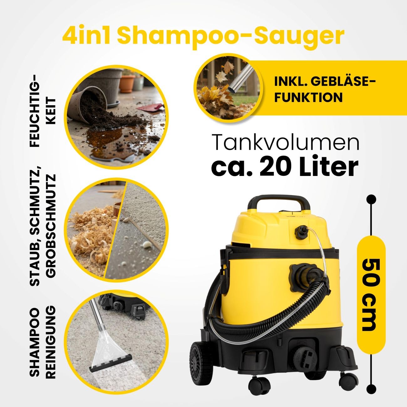 Clatronic® Nass Trockensauger | mit Gebläse- und Shampoofunktion | 1200W | Tank 20L | perfekt für Auto, Teppich, Sofa und Böden | inkl. Zubehör | Nasssauger | Nass- & Trockensauger | BSS 1309