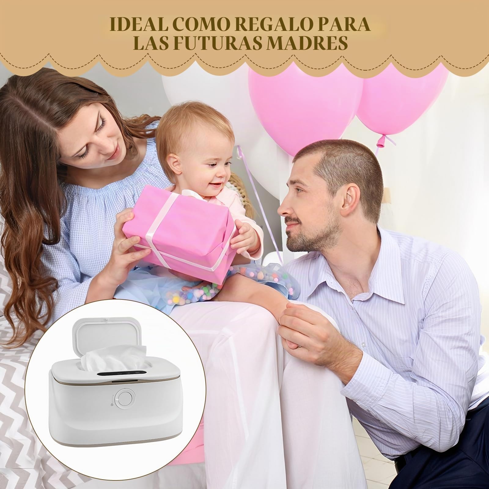 Calentador de toallitas húmedas para bebé, 3 temperaturas y 3 luces nocturnas cálidas, calentamiento rápido, carga USB, calentador de toallitas húmedas portátil para bebés en el coche, casa