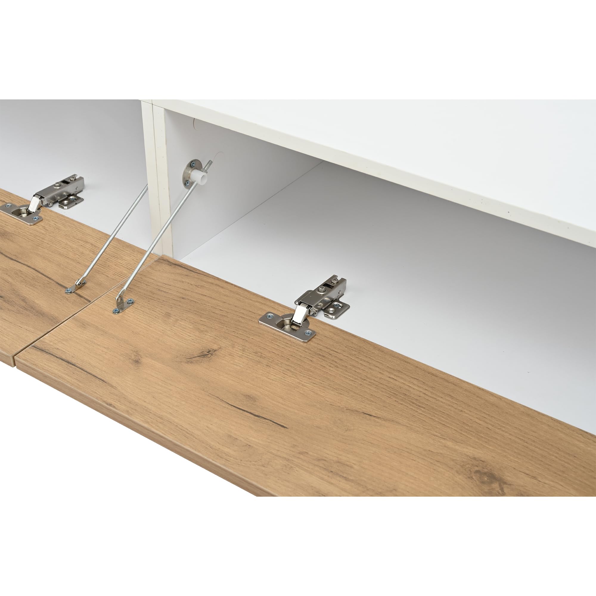 Set da parete per TV, 180 x 35 x 22,5 cm, con vetrina, supporto e mensola, TV fino a 80", bianco + legno