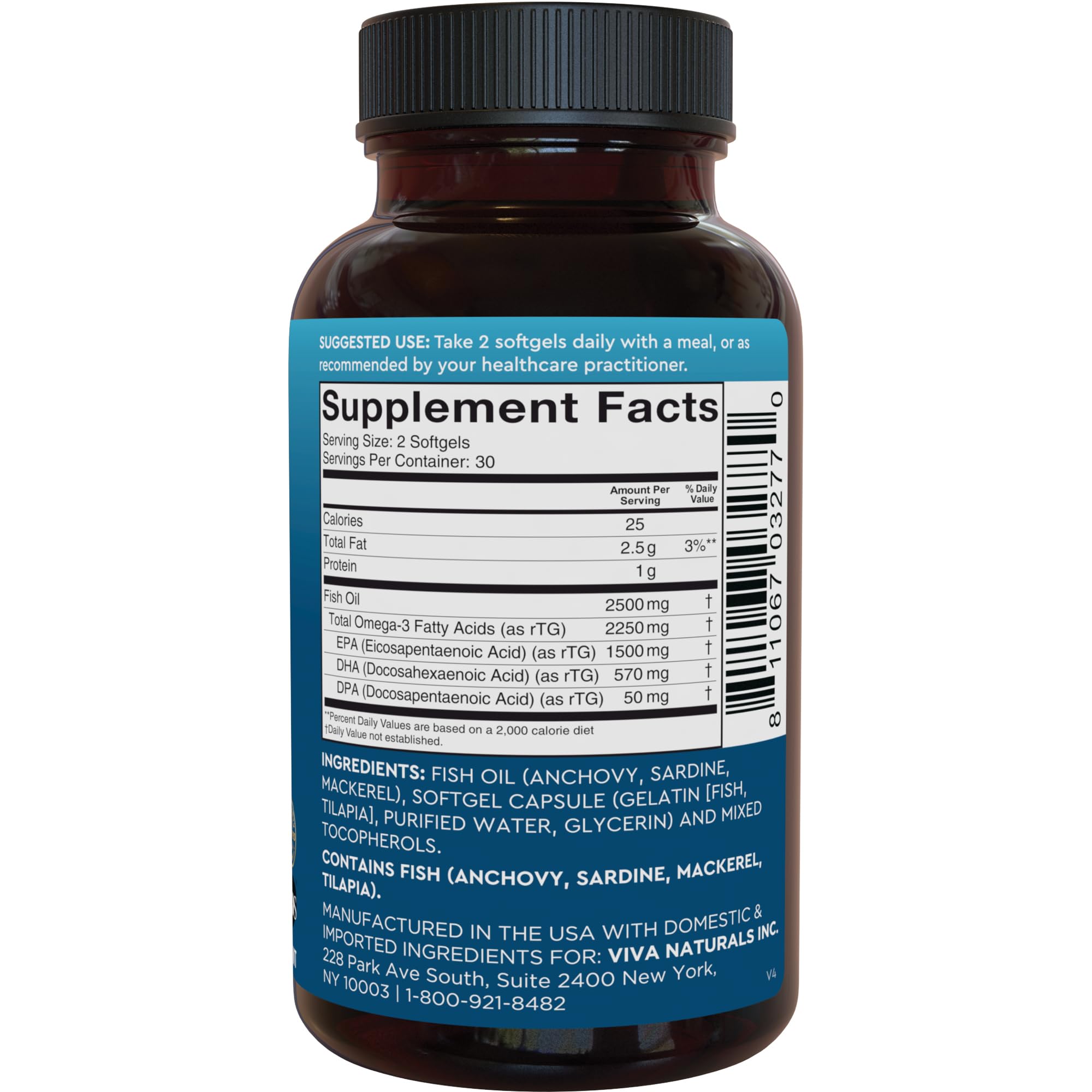 Viva Naturals Omega 3 Fish Oil Supplement for Women and Men - 2500 mg Triple Strength Fish Oil per Serving with Omega 3 Fatty Acids Including EPA, DHA DPA - 60 Pescatarian-Friendly Softgels — Amazon image 10
