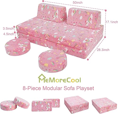Miniatura 74 de MeMoreCool Sofá modular de 8 piezas para niños, sofá de espuma convertible rosa para sala de juegos Rosa (Dusty Rose),Verde bosque,2-marino,Azul