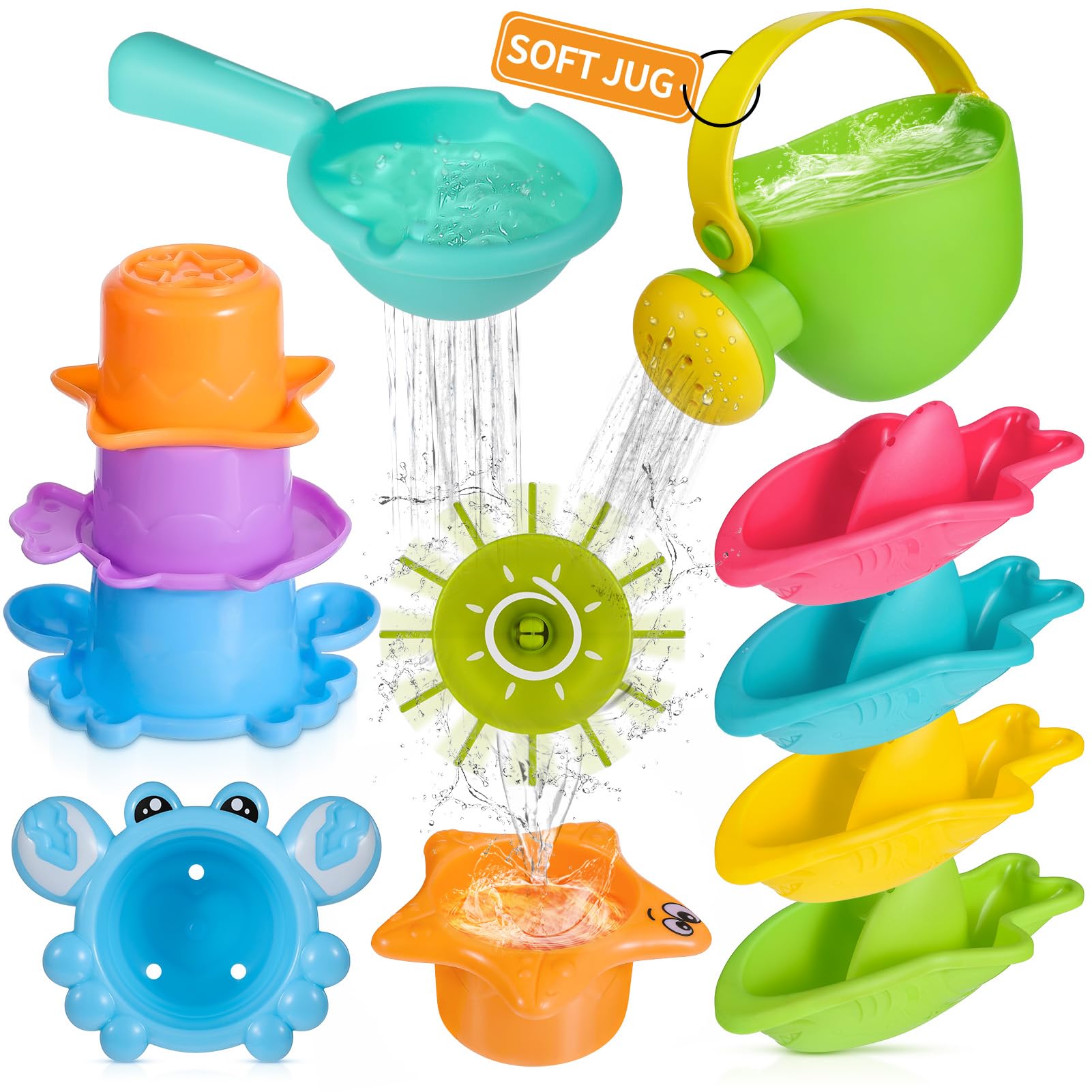 Baby Bath Toys for 1 2 3 4 Year Olds Toddler Kids - 10PCS Mould Free Water Play Swimming Pool Toys No Mould Watering Can Bath Boats Bath Cups Water Wheel for Children Boys Girls