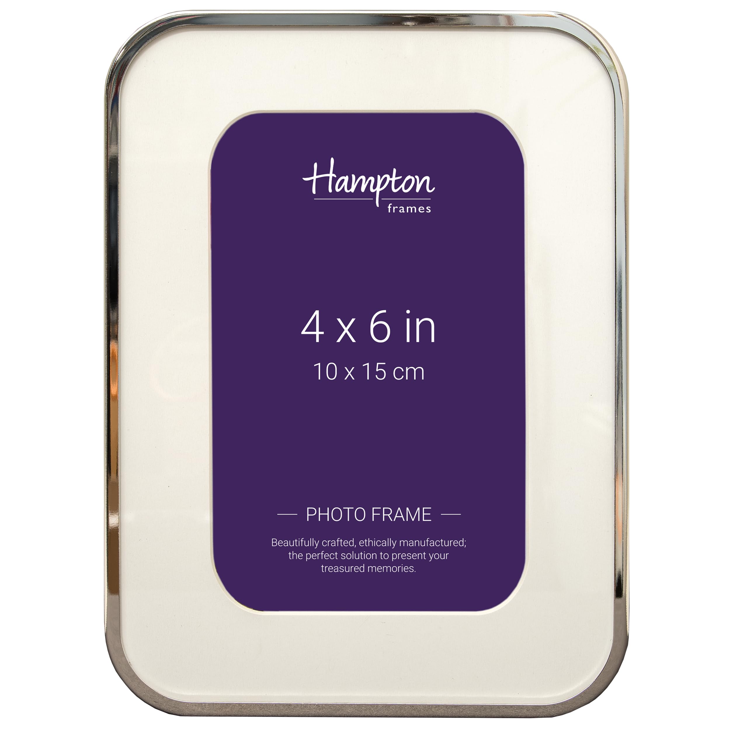 Hampton Frames Silver Lorraine Curved Cornered Photo Picture Frame - Bevel Cut Mount 4X6 (10X15cm) Lor46np